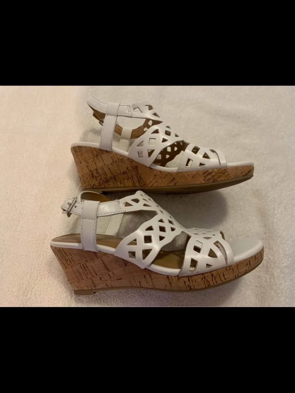 Girls' White Cutout Cork Wedge Sandals with Adjustable Ankle Strap